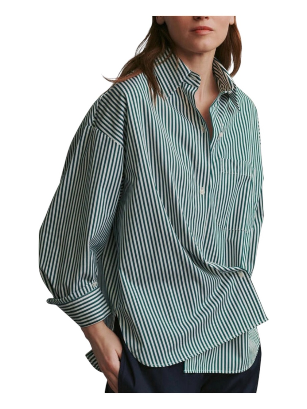 TWP New Earl Asymmetric Striped Oversized Button Down Shirt GreenWhite Size M/L